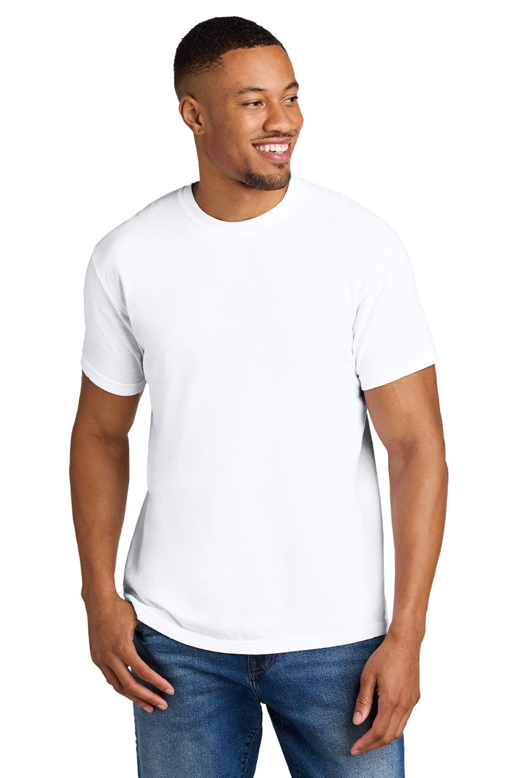 Comfort Colors 1717 Mens Short Sleeve Crewneck T-Shirt White Model Front