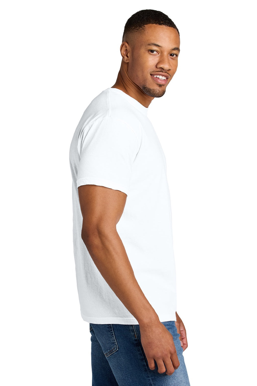 Comfort Colors 1717 Mens Short Sleeve Crewneck T-Shirt White Model Side