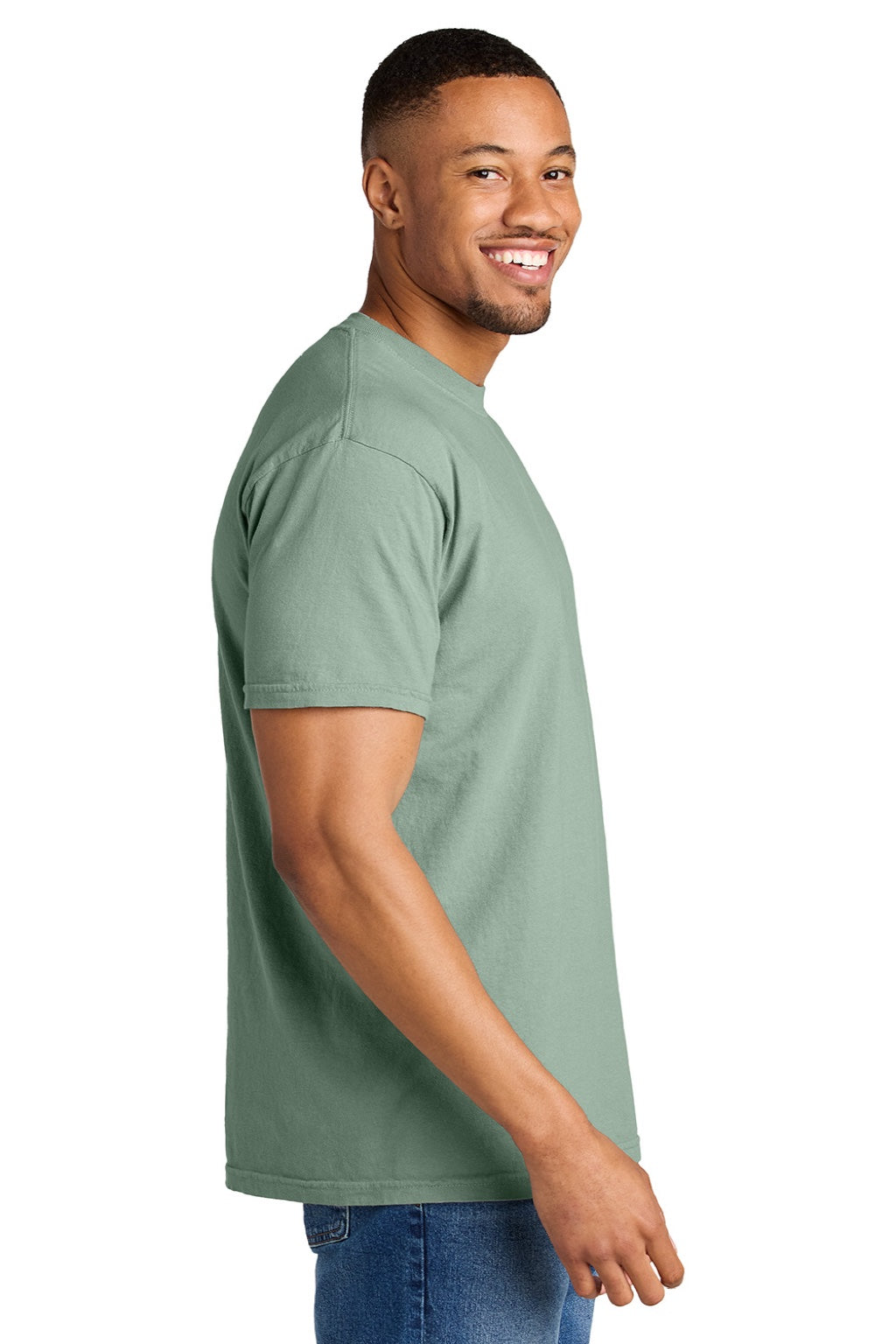 Comfort Colors 1717 Mens Short Sleeve Crewneck T-Shirt Bay Green Model Side