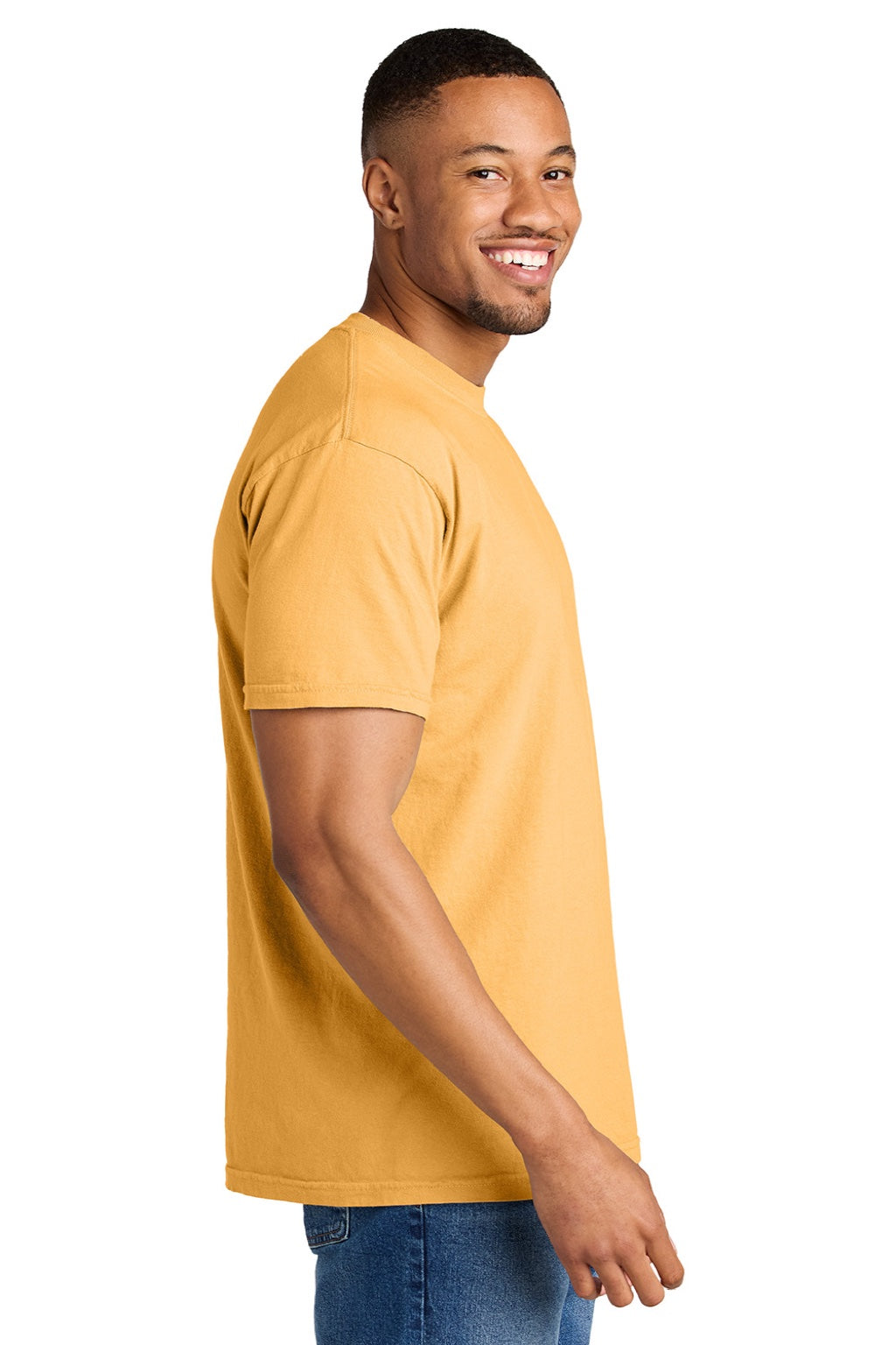 Comfort Colors 1717 Mens Short Sleeve Crewneck T-Shirt Citrus Yellow Model Side