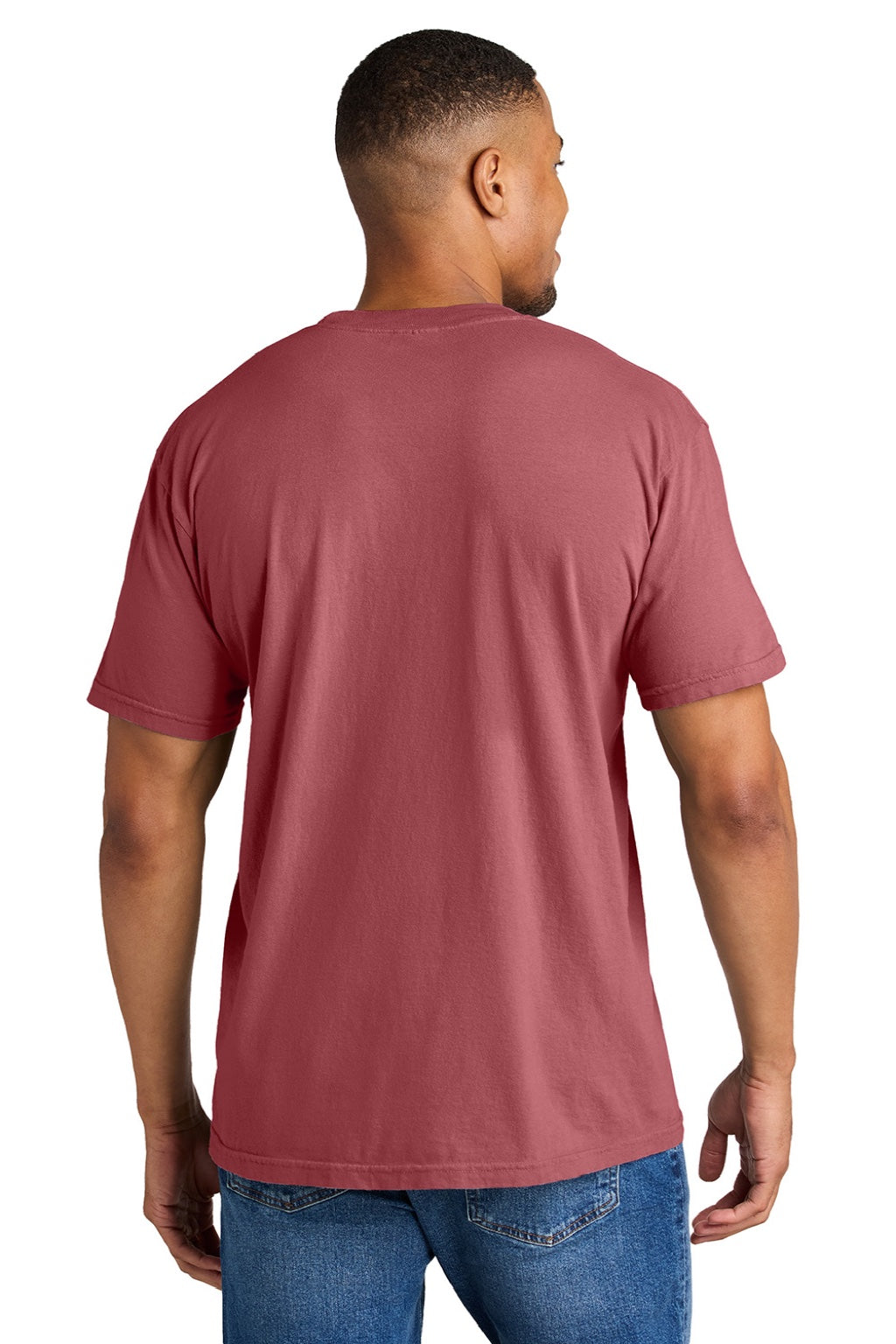 Comfort Colors 1717 Mens Short Sleeve Crewneck T-Shirt Crimson Red Model Back