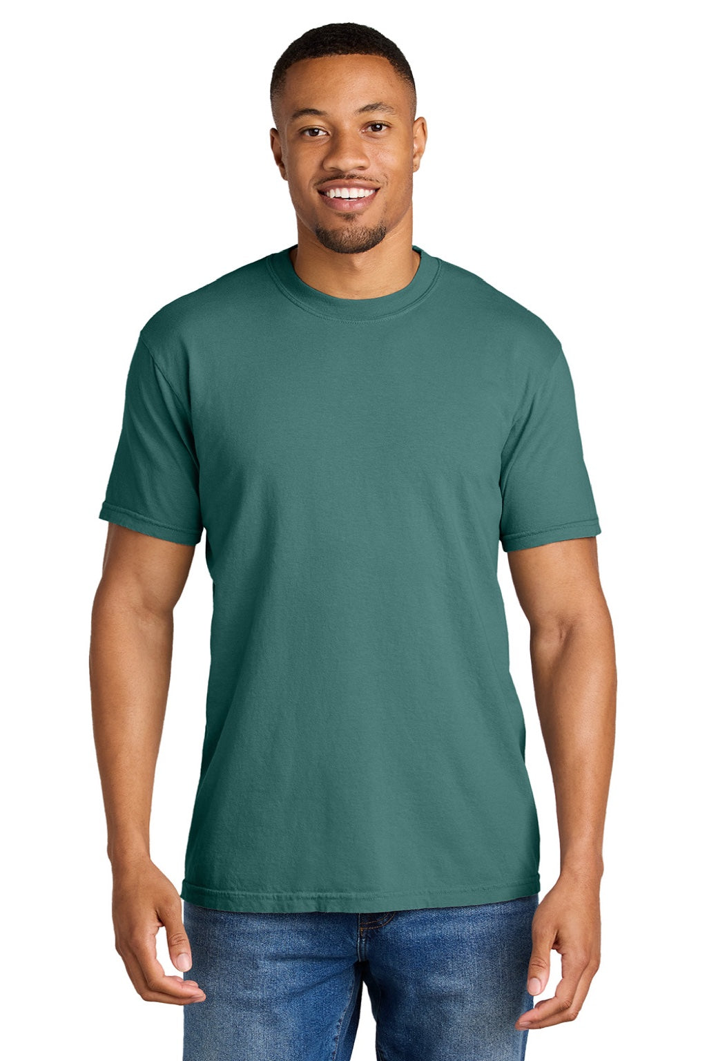 Comfort Colors 1717 Mens Short Sleeve Crewneck T-Shirt Emerald Green Model Front