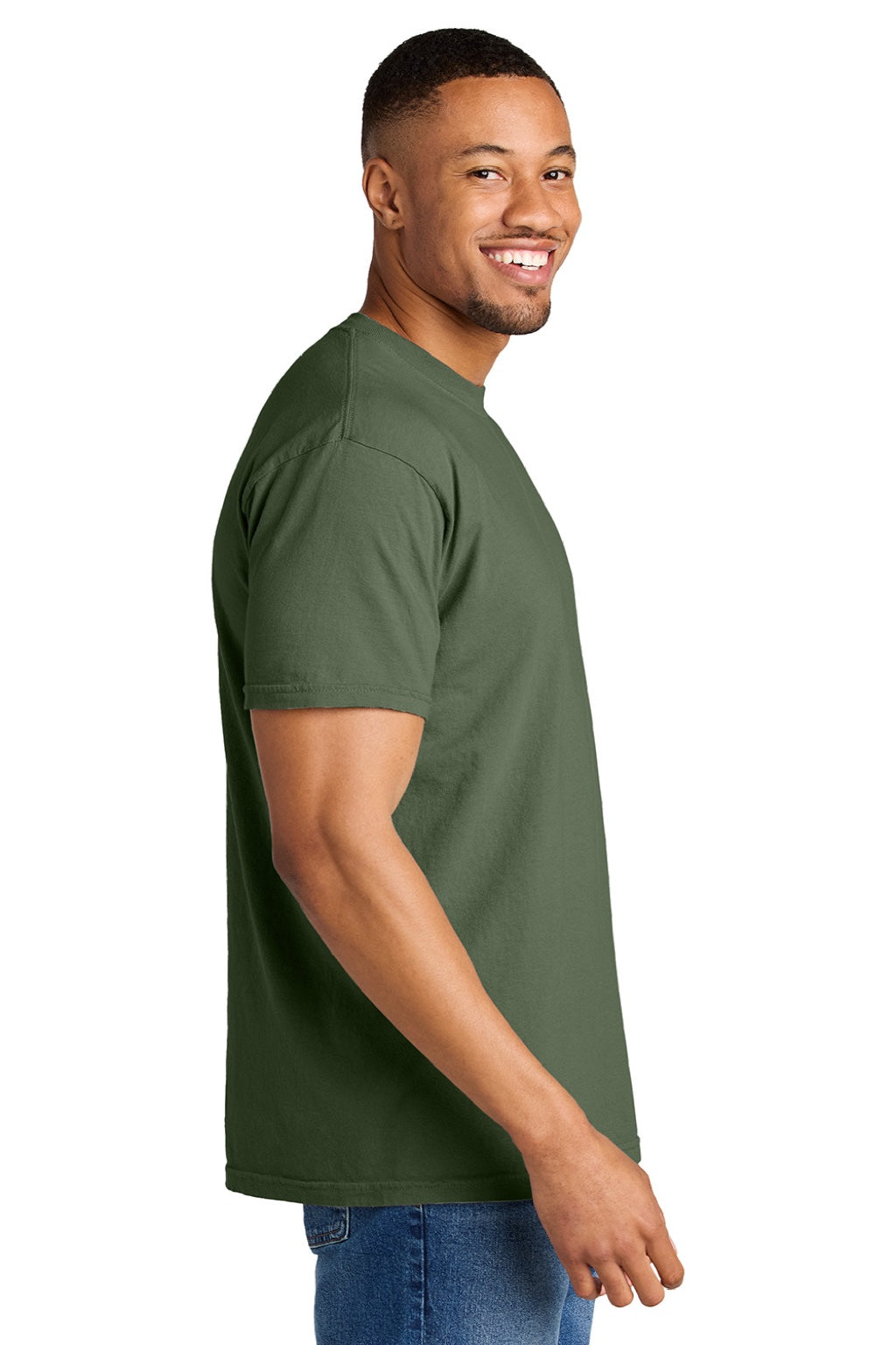 Comfort Colors 1717 Mens Short Sleeve Crewneck T-Shirt Hemp Green Model Side