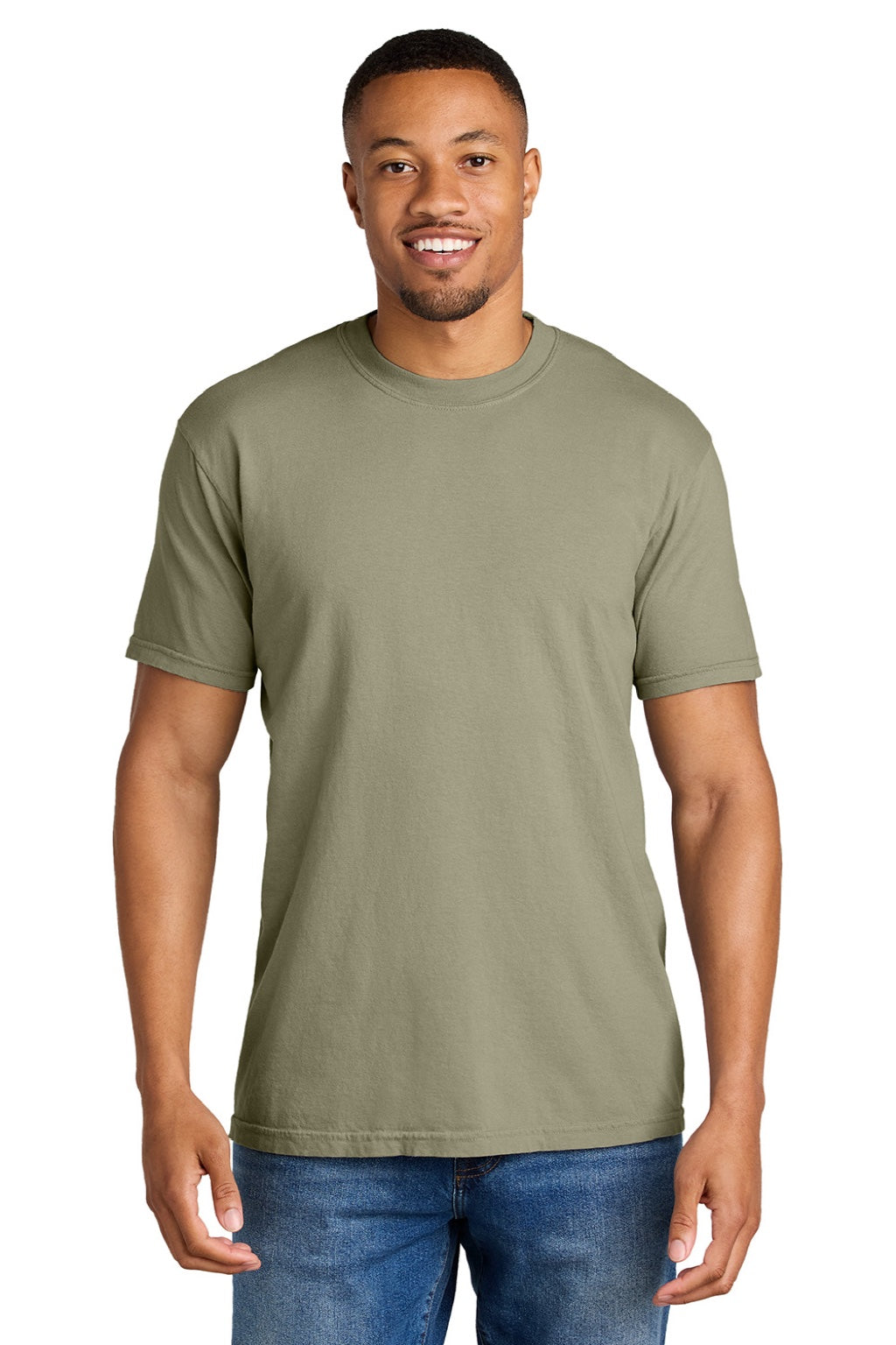 Comfort Colors 1717 Mens Short Sleeve Crewneck T-Shirt Khaki Brown Model Front