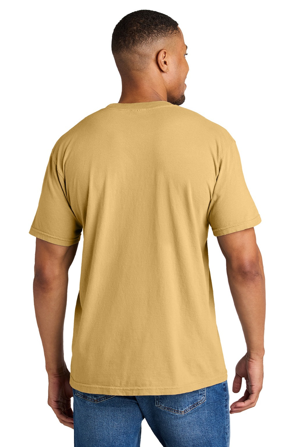 Comfort Colors 1717 Mens Short Sleeve Crewneck T-Shirt Mustard Yellow Model Back