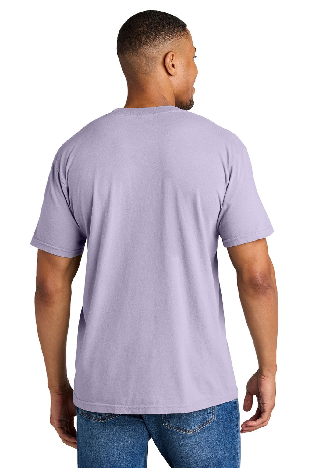 Comfort Colors 1717 Mens Short Sleeve Crewneck T-Shirt Orchid Purple Model Back