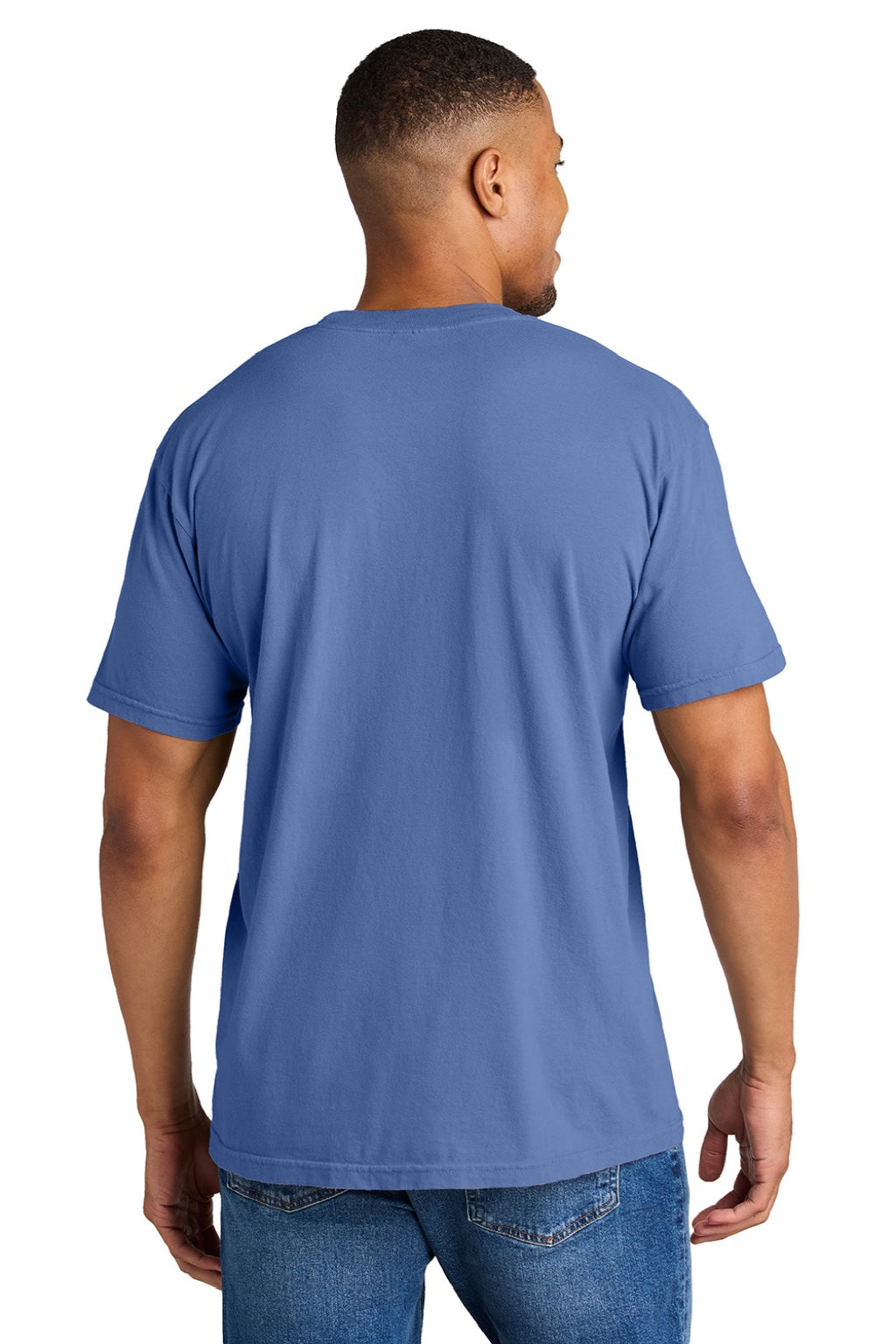 Comfort Colors 1717 Mens Short Sleeve Crewneck T-Shirt Periwinkle Blue Model Back