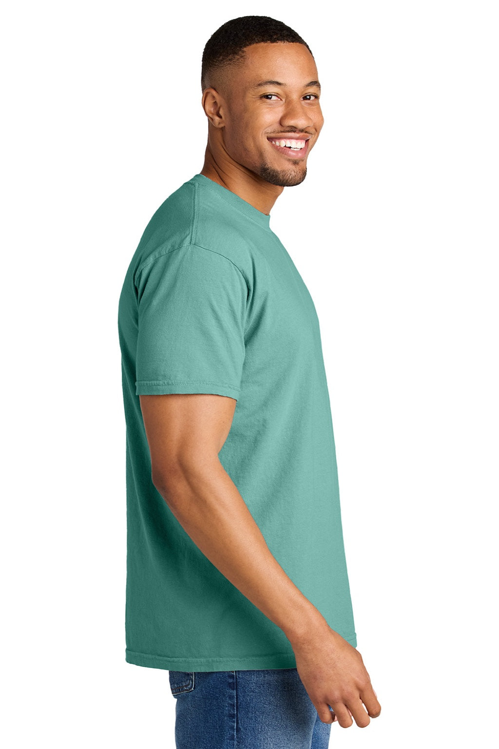 Comfort Colors 1717 Mens Short Sleeve Crewneck T-Shirt Seafoam Green Model Side
