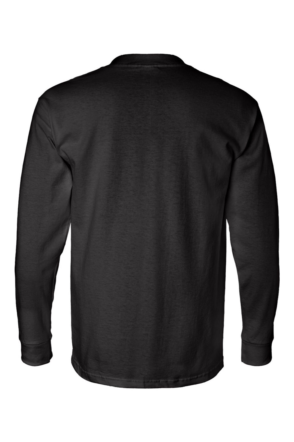 Bayside 8100 Mens USA Made Long Sleeve Crewneck T-Shirt w/ Pocket Black Flat Back