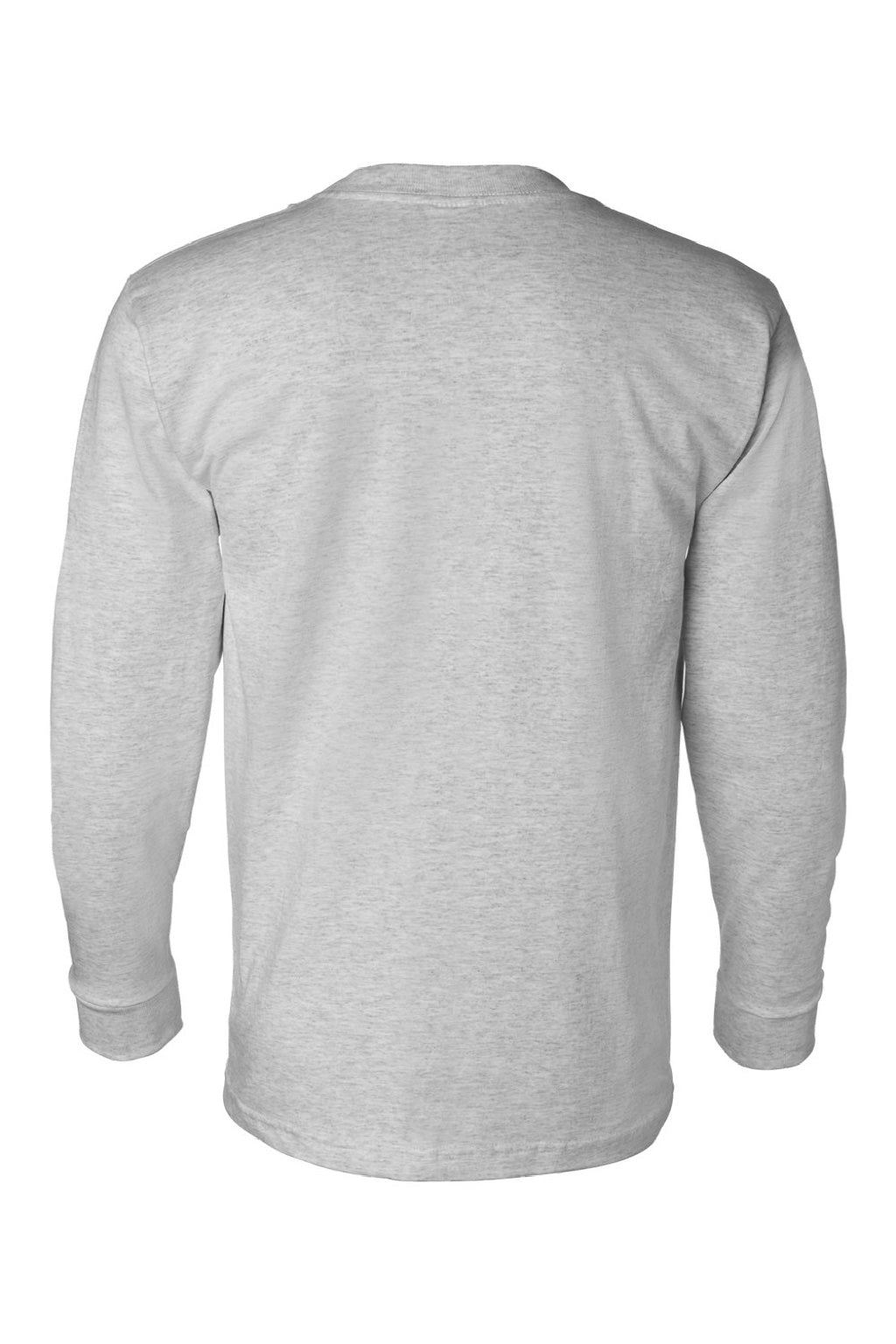 Bayside 8100 Mens USA Made Long Sleeve Crewneck T-Shirt w/ Pocket Dark Ash Grey Flat Back