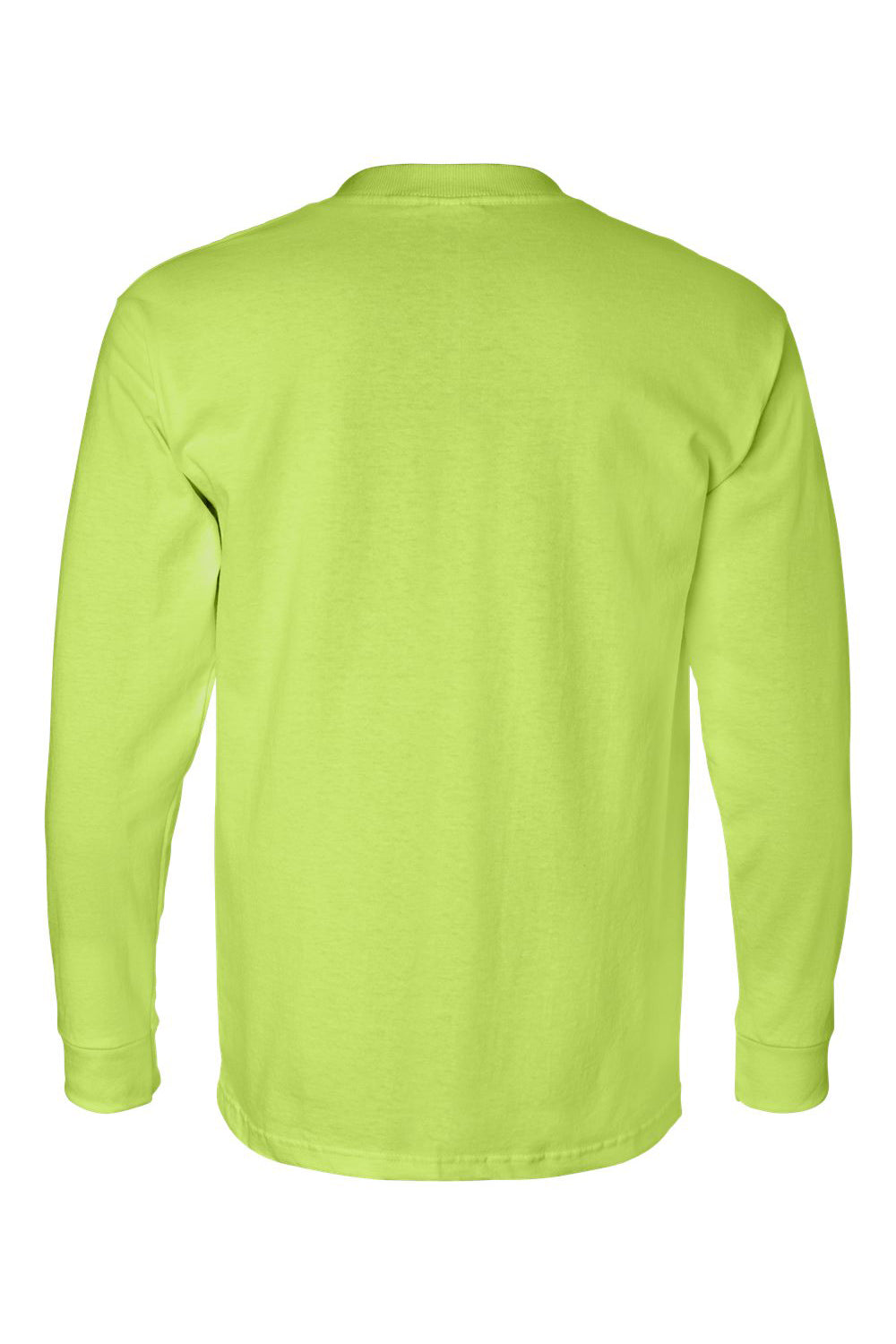 Bayside BA8100 Mens USA Made Long Sleeve Crewneck T-Shirt w/ Pocket Lime Green Flat Back