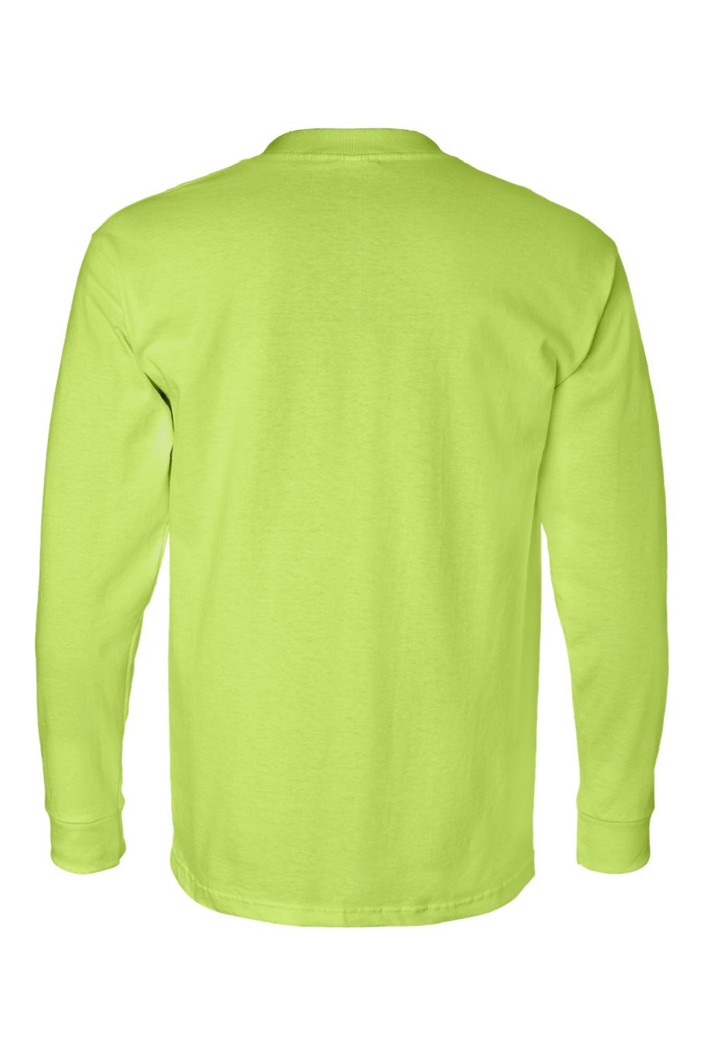 Bayside 8100 Mens USA Made Long Sleeve Crewneck T-Shirt w/ Pocket Lime Green Flat Back