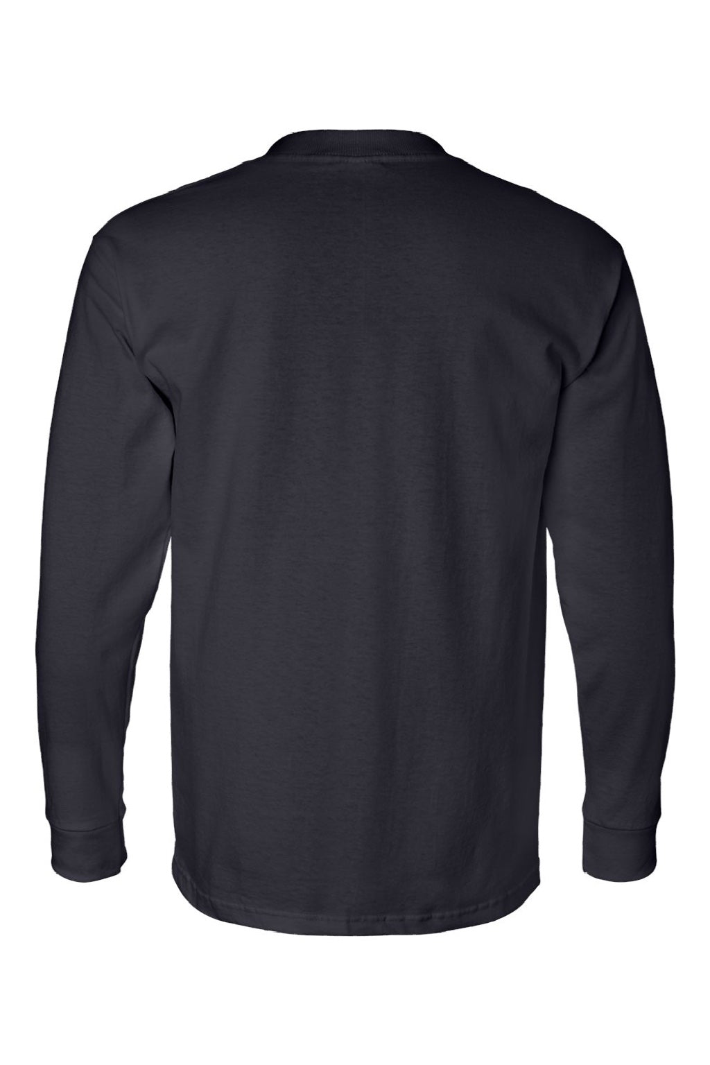 Bayside 8100 Mens USA Made Long Sleeve Crewneck T-Shirt w/ Pocket Navy Blue Flat Back