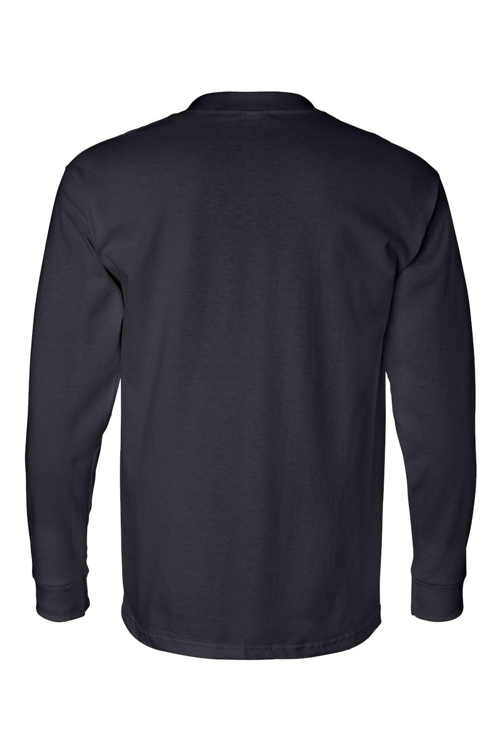 Bayside BA8100 Mens USA Made Long Sleeve Crewneck T-Shirt w/ Pocket Navy Blue Flat Back
