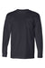 Bayside 8100 Mens USA Made Long Sleeve Crewneck T-Shirt w/ Pocket Navy Blue Flat Front