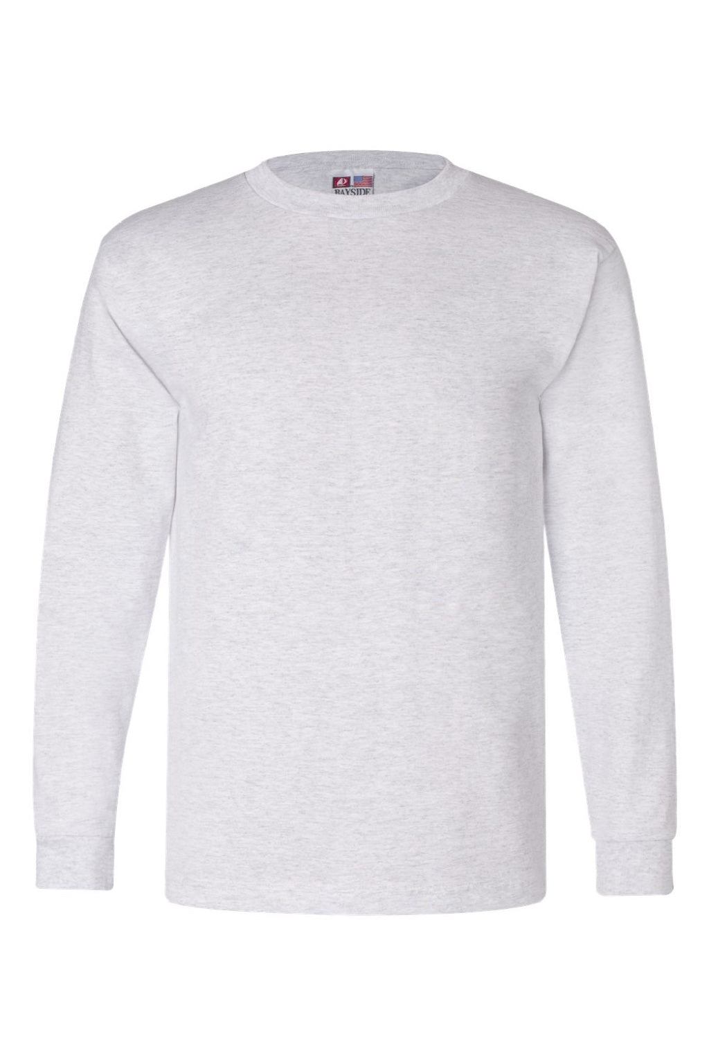 Bayside 6100 Mens USA Made Long Sleeve Crewneck T-Shirt Ash Grey Flat Front