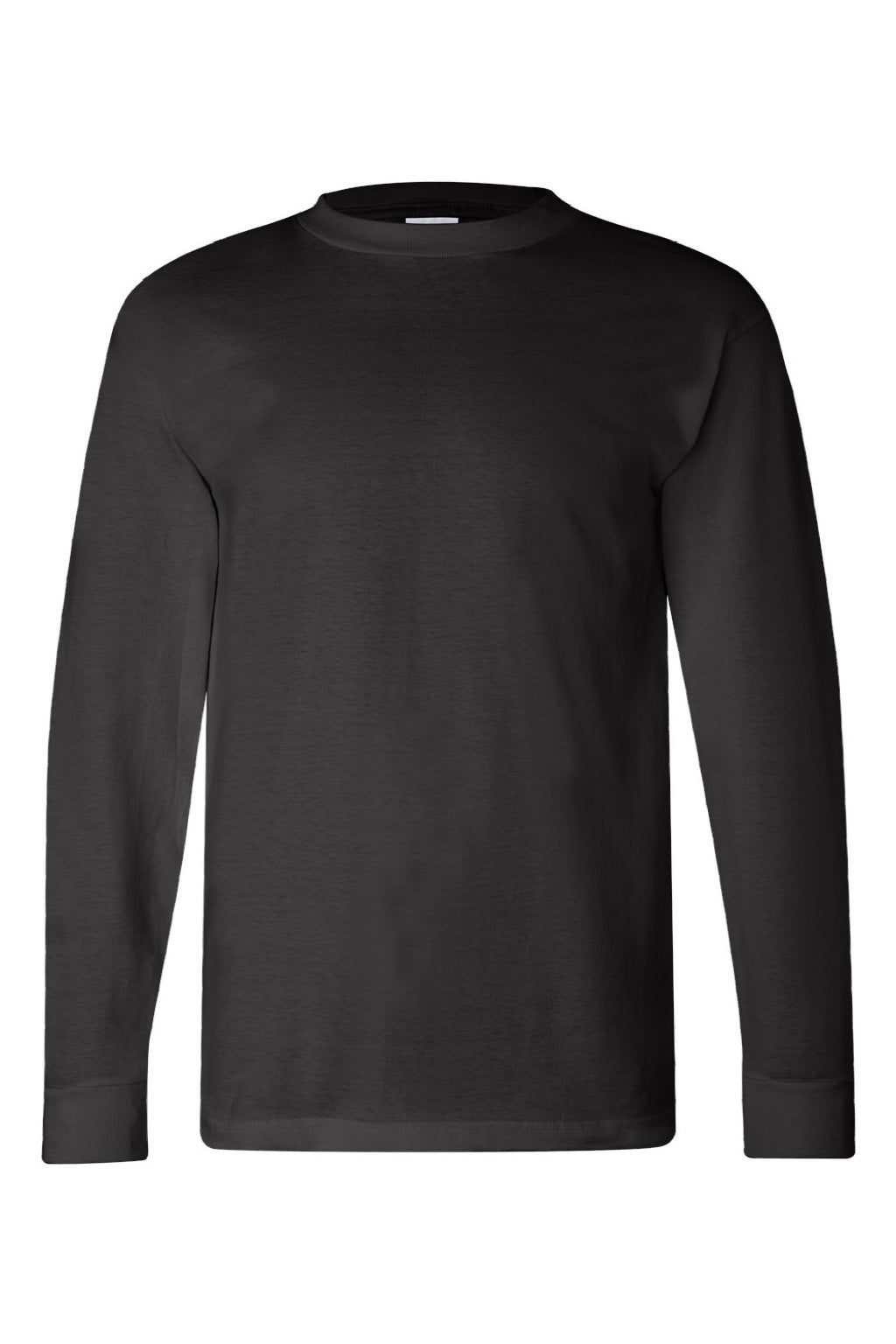 Bayside 6100 Mens USA Made Long Sleeve Crewneck T-Shirt Black Flat Front