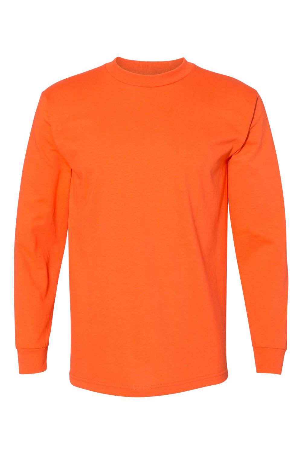 Bayside BA6100 Mens USA Made Long Sleeve Crewneck T-Shirt Bright Orange Flat Front