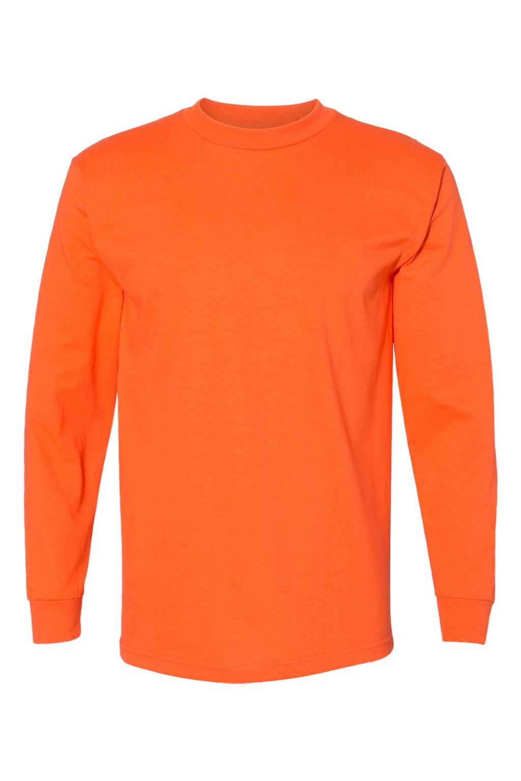 Bayside 6100 Mens USA Made Long Sleeve Crewneck T-Shirt Bright Orange Flat Front