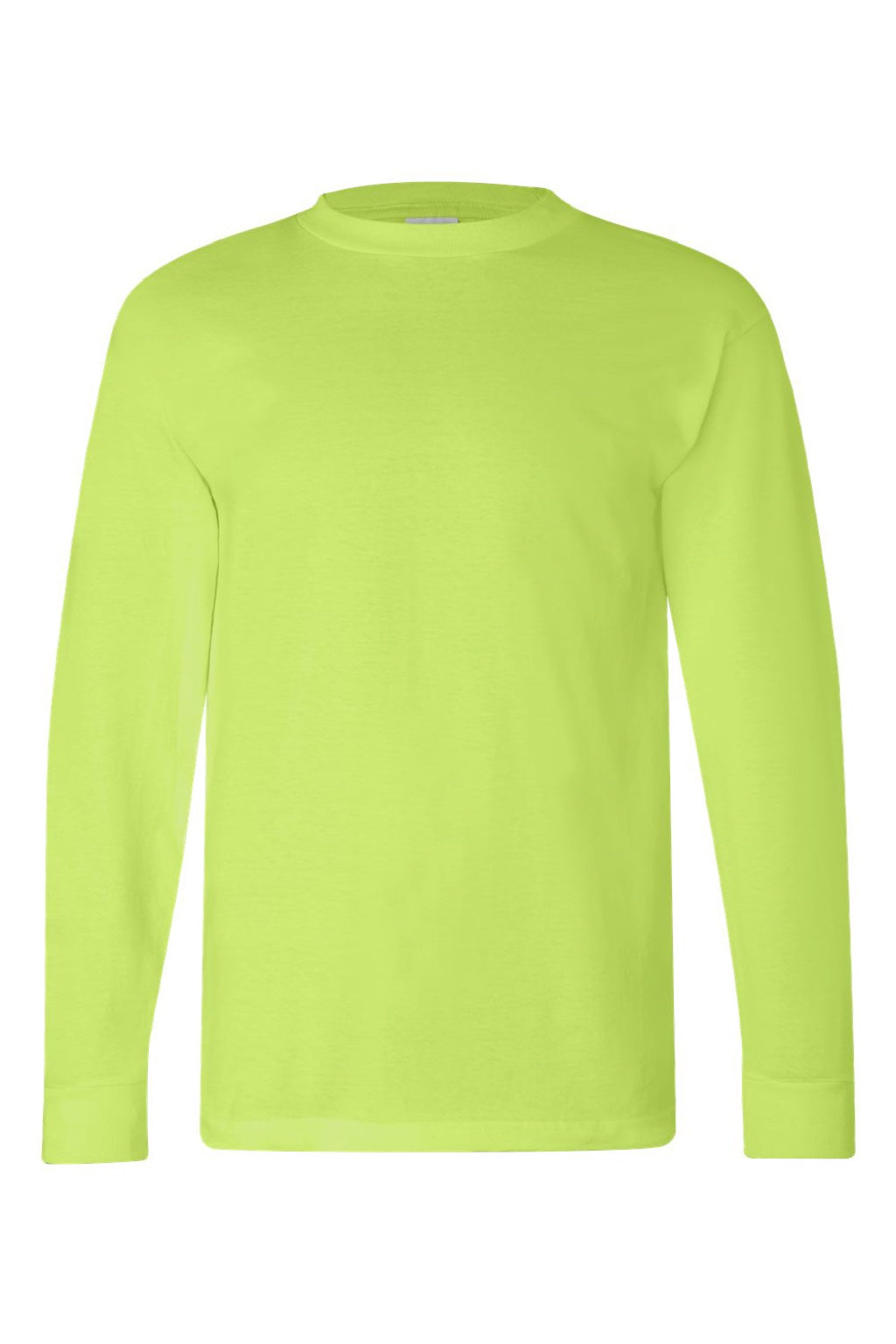 Bayside 6100 Mens USA Made Long Sleeve Crewneck T-Shirt Lime Green Flat Front