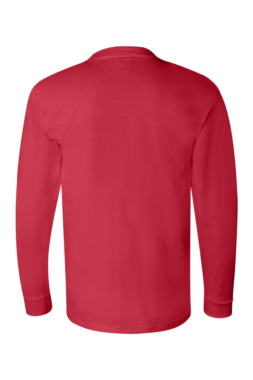 Bayside BA6100 Mens USA Made Long Sleeve Crewneck T-Shirt Red Flat Back
