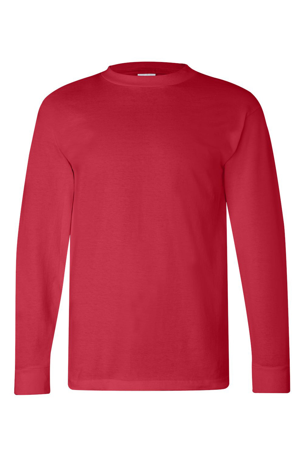 Bayside BA6100 Mens USA Made Long Sleeve Crewneck T-Shirt Red Flat Front