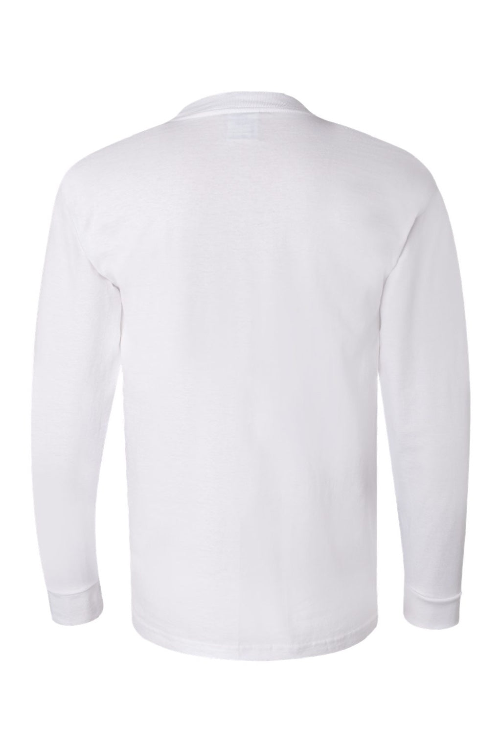 Bayside 6100 Mens USA Made Long Sleeve Crewneck T-Shirt White Flat Back