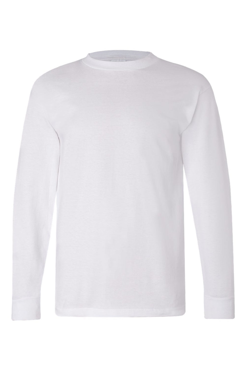 Bayside 6100 Mens USA Made Long Sleeve Crewneck T-Shirt White Flat Front