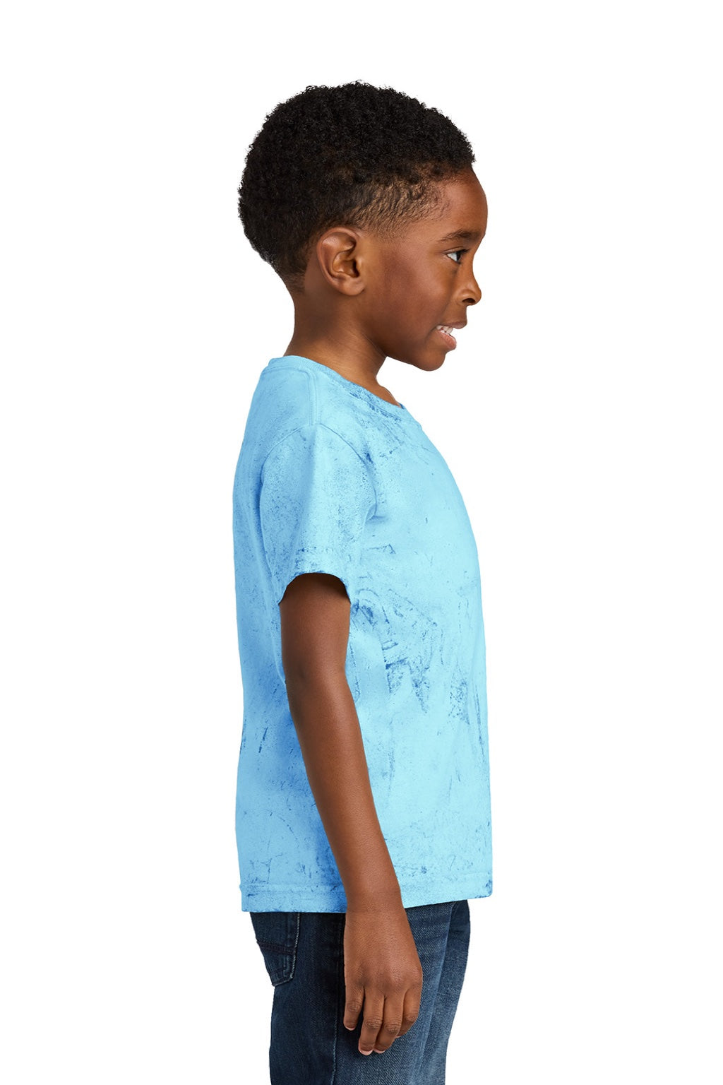 Comfort Colors 1745Y Youth Color Blast Short Sleeve Crewneck T-Shirt Fiji Blue Model Side