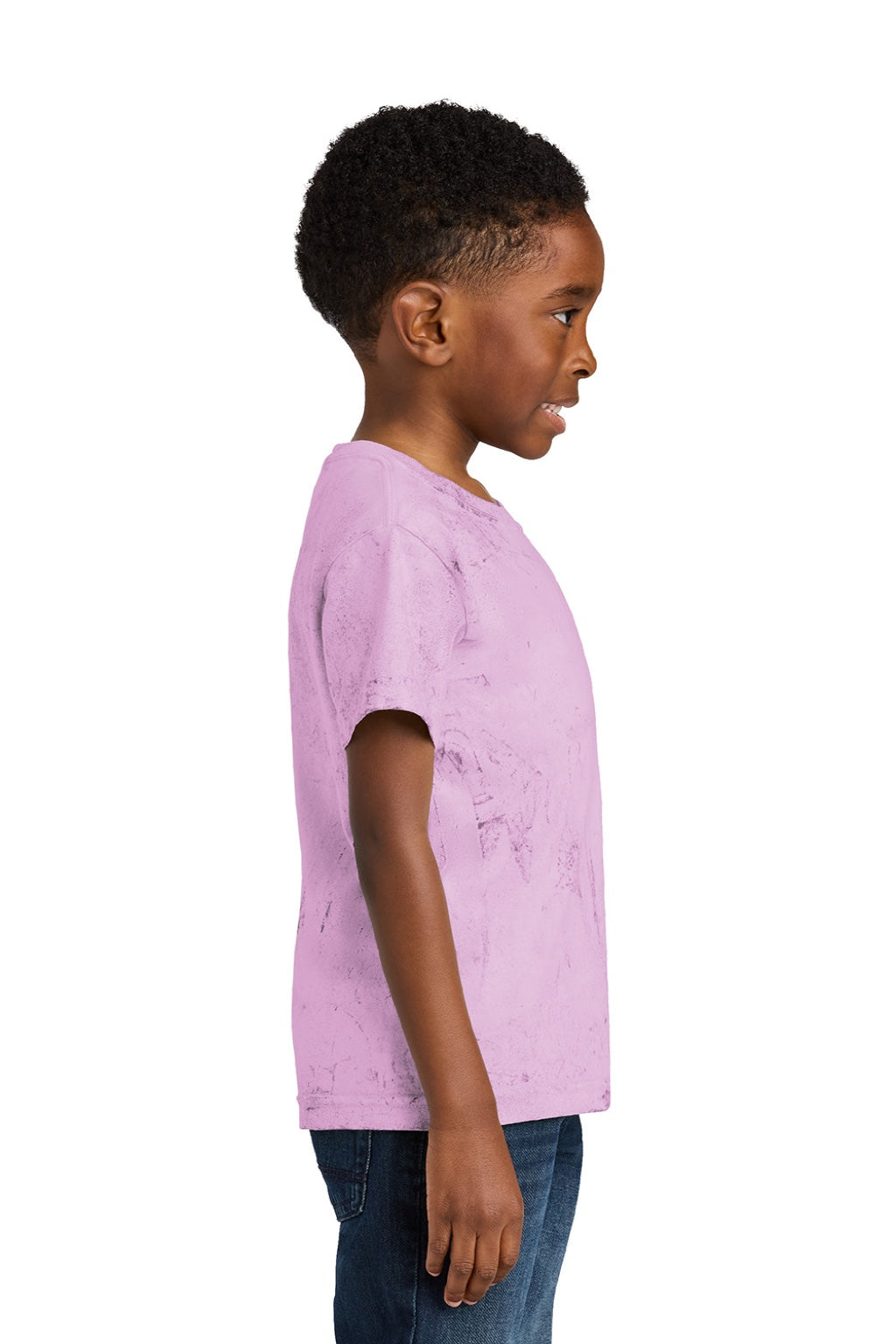 Comfort Colors 1745Y Youth Color Blast Short Sleeve Crewneck T-Shirt Hibiscus Pink Model Side