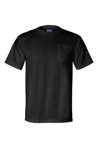 Bayside 3015 Mens Union Made Short Sleeve Crewneck T-Shirt w/ Pocket Black Flat Front
