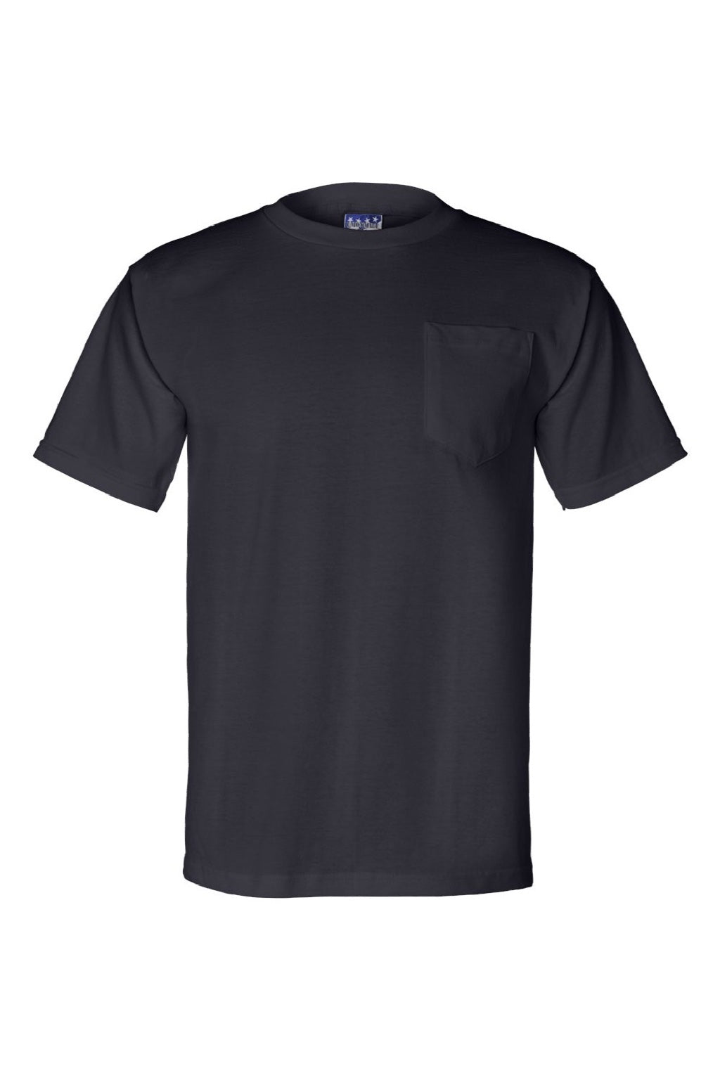 Bayside 3015 Mens Union Made Short Sleeve Crewneck T-Shirt w/ Pocket Navy Blue Flat Front