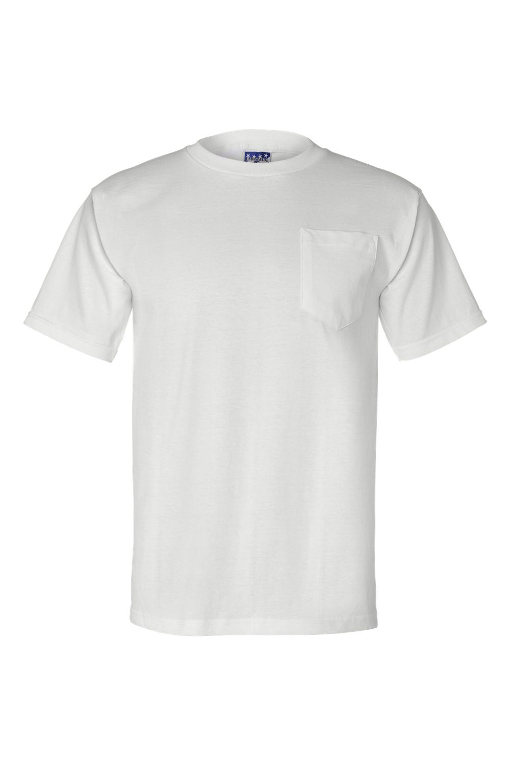 Bayside BA3015 Mens USA Made Short Sleeve Crewneck T-Shirt w/ Pocket White Flat Front