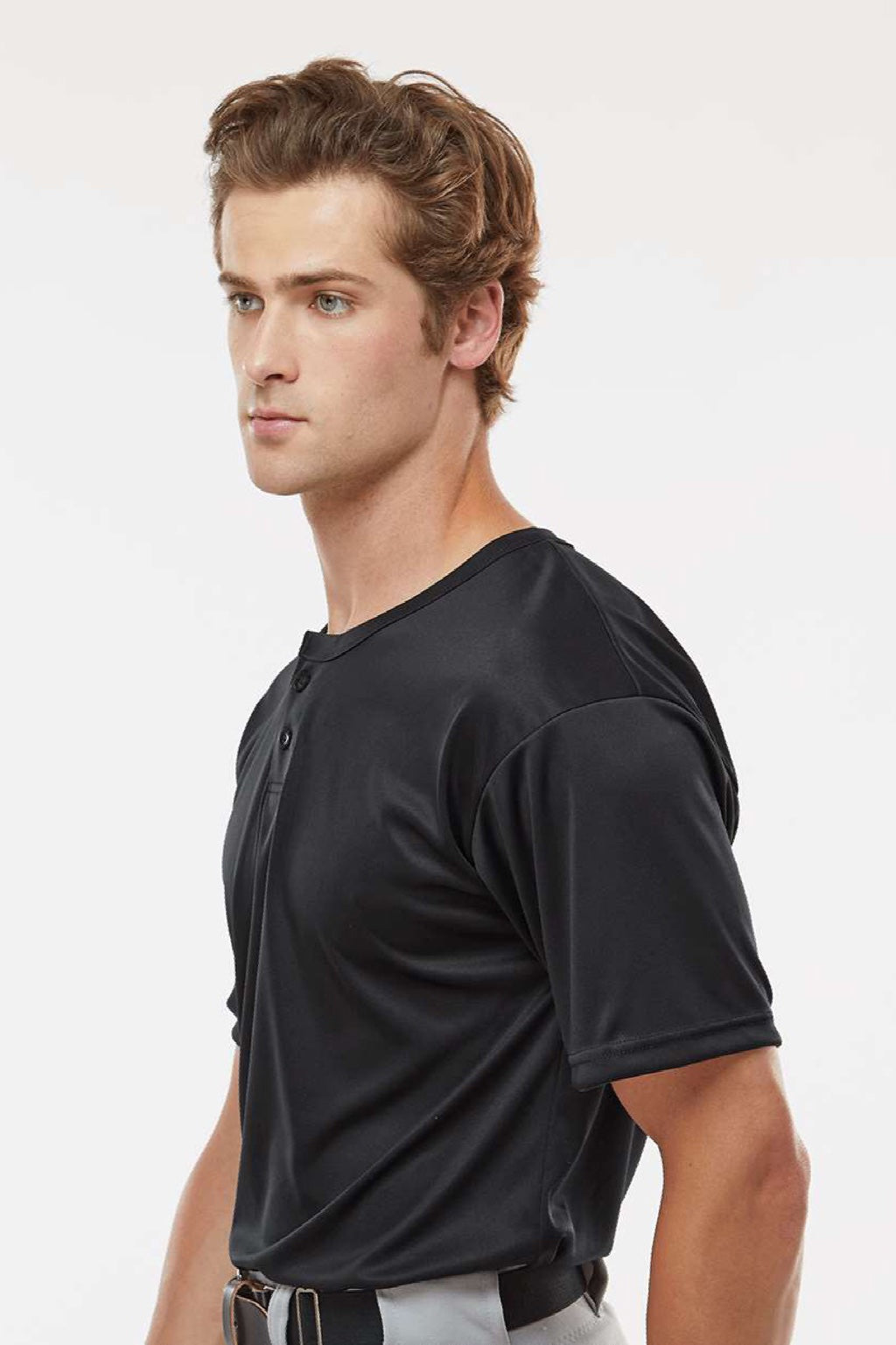 Alleson Athletic 7930 Mens B-Core Placket Short Sleeve Jersey Black Model Side