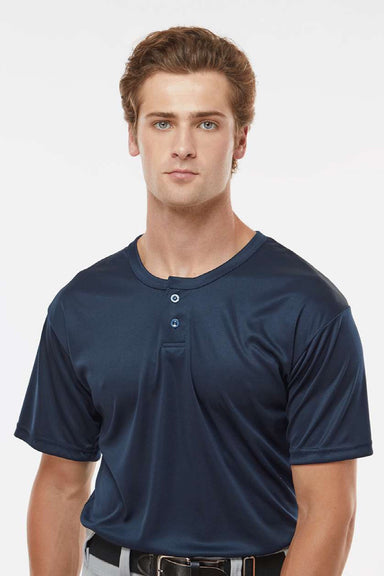 Alleson Athletic 7930 Mens B-Core Placket Short Sleeve Jersey Navy Blue Model Front