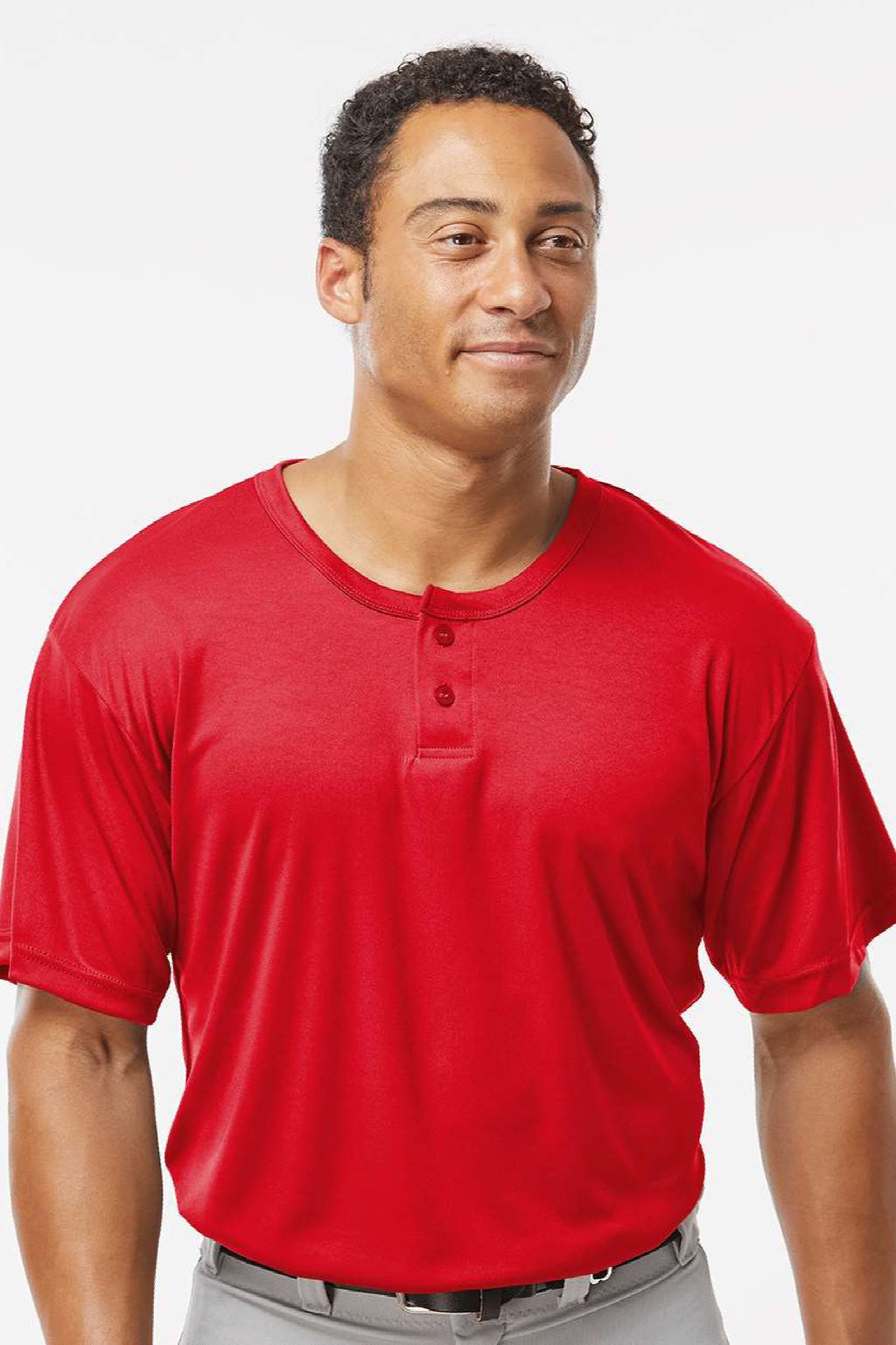 Alleson Athletic 7930 Mens B-Core Placket Short Sleeve Jersey Red Model Front