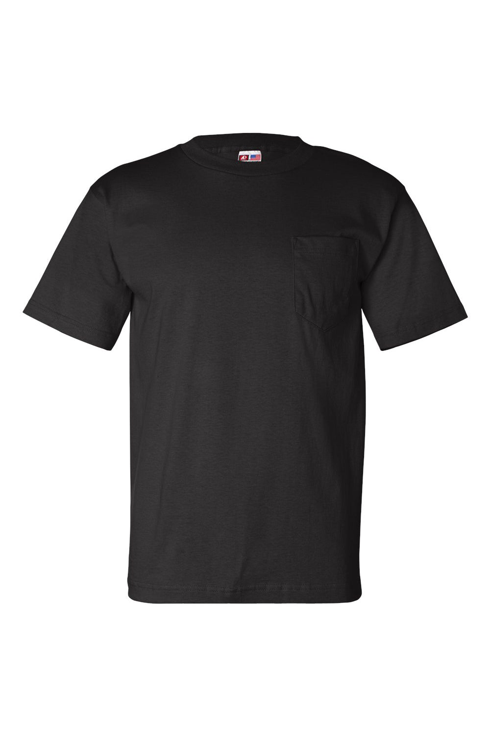 Bayside BA7100 Mens USA Made Short Sleeve Crewneck T-Shirt w/ Pocket Black Flat Front