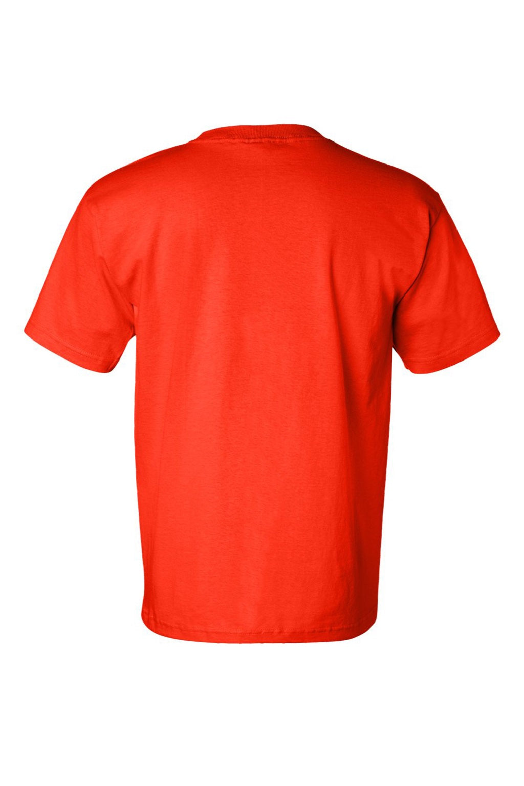 Bayside 7100 Mens USA Made Short Sleeve Crewneck T-Shirt w/ Pocket Bright Orange Flat Back
