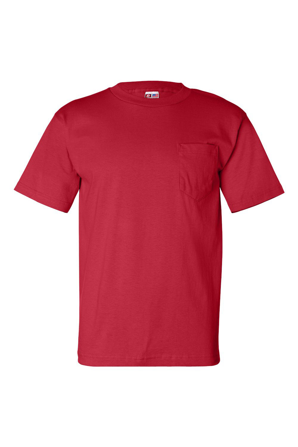 Bayside BA7100 Mens USA Made Short Sleeve Crewneck T-Shirt w/ Pocket Red Flat Front