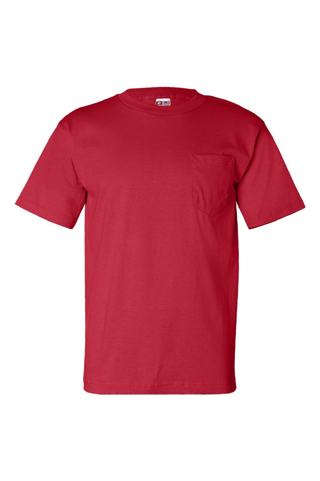 Bayside 7100 Mens USA Made Short Sleeve Crewneck T-Shirt w/ Pocket Red Flat Front