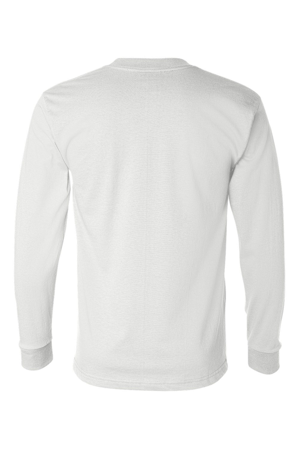 Bayside BA2955 Mens USA Made Long Sleeve Crewneck T-Shirt White Flat Back