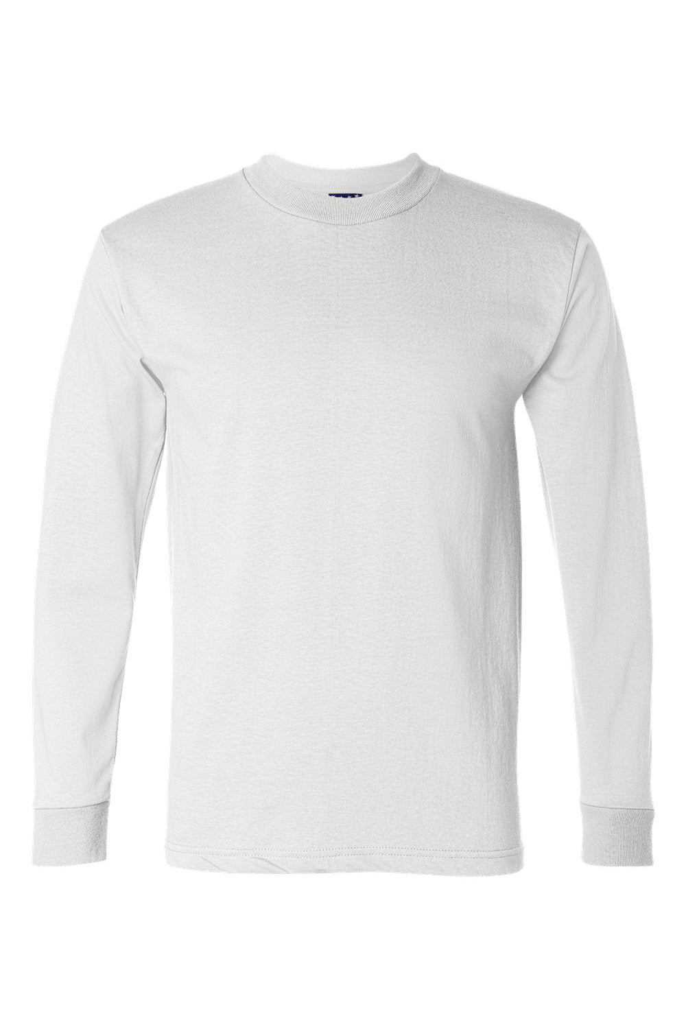 Bayside BA2955 Mens USA Made Long Sleeve Crewneck T-Shirt White Flat Front