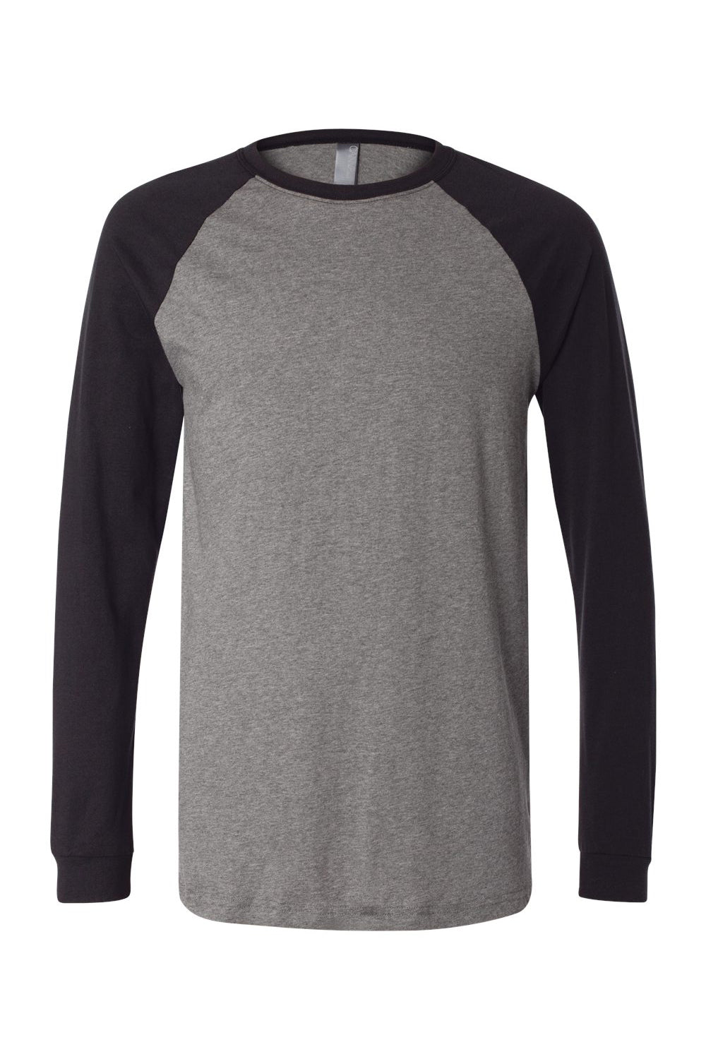 Bella + Canvas 3000C/3000 Mens Jersey Long Sleeve Crewneck T-Shirt Heather Deep Grey/Black Flat Front