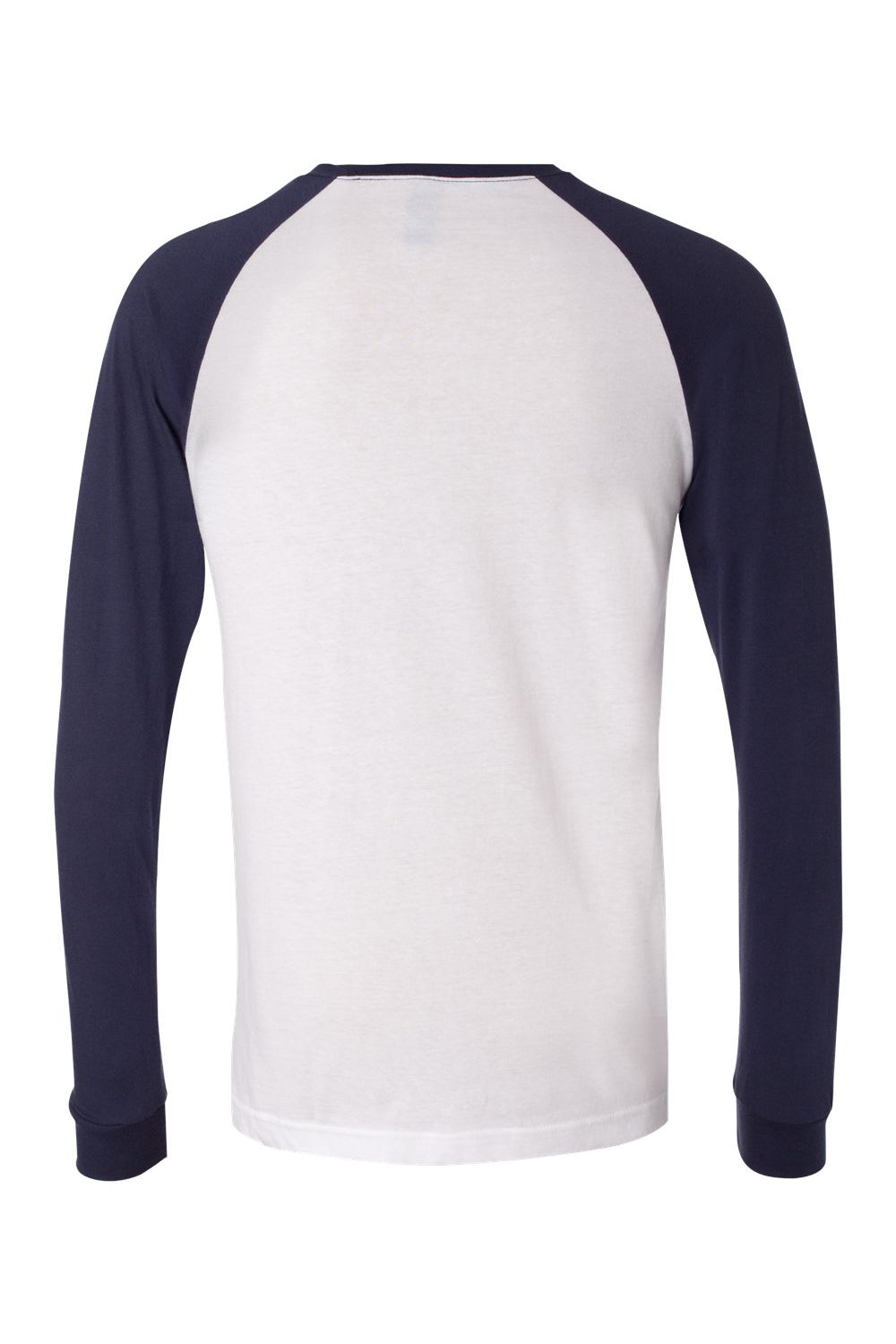 Bella + Canvas 3000C/3000 Mens Jersey Long Sleeve Crewneck T-Shirt White/Navy Blue Flat Back