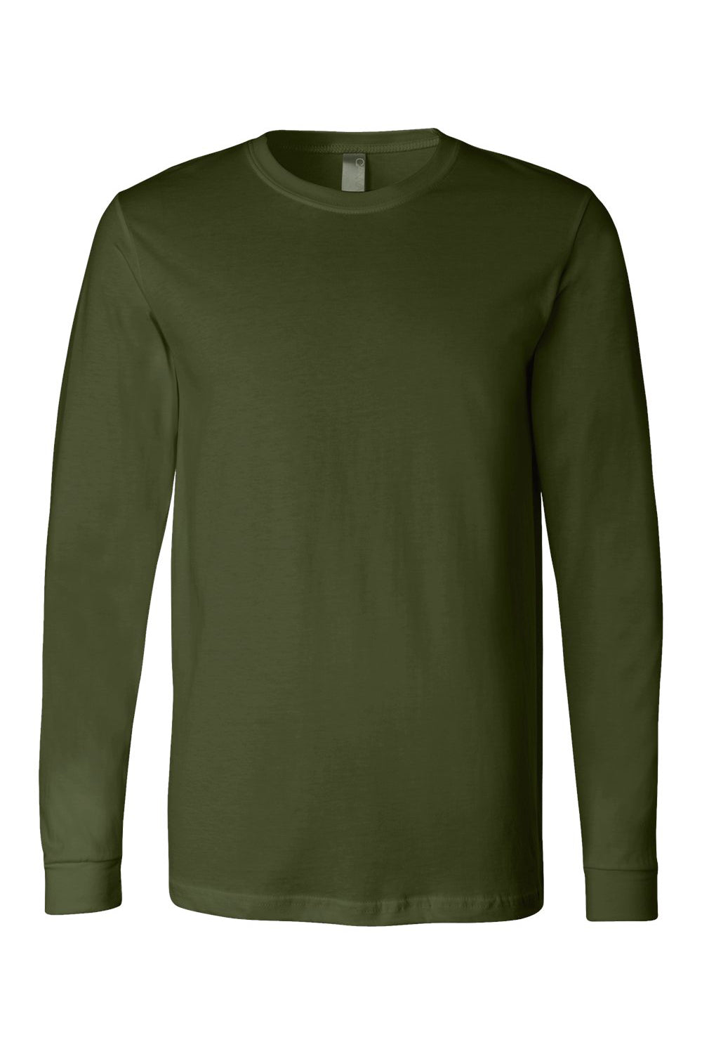 Bella + Canvas BC3501/3501 Mens Jersey Long Sleeve Crewneck T-Shirt Olive Green Flat Front