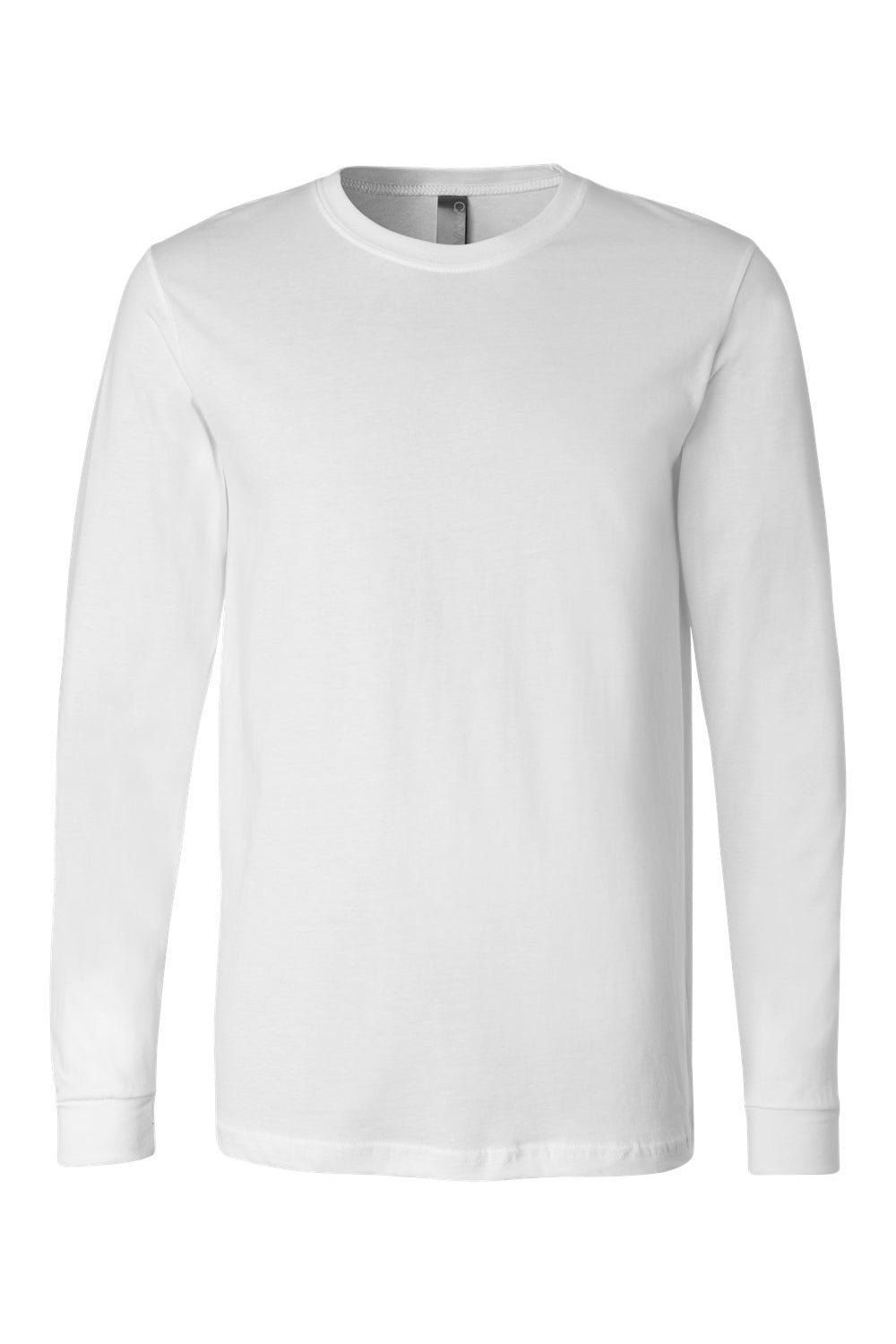 Bella + Canvas BC3501/3501 Mens Jersey Long Sleeve Crewneck T-Shirt White Flat Front