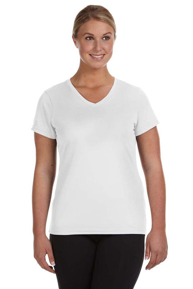 Augusta Sportswear 1790 Womens Moisture Wicking Short Sleeve V-Neck T-Shirt White Model Front