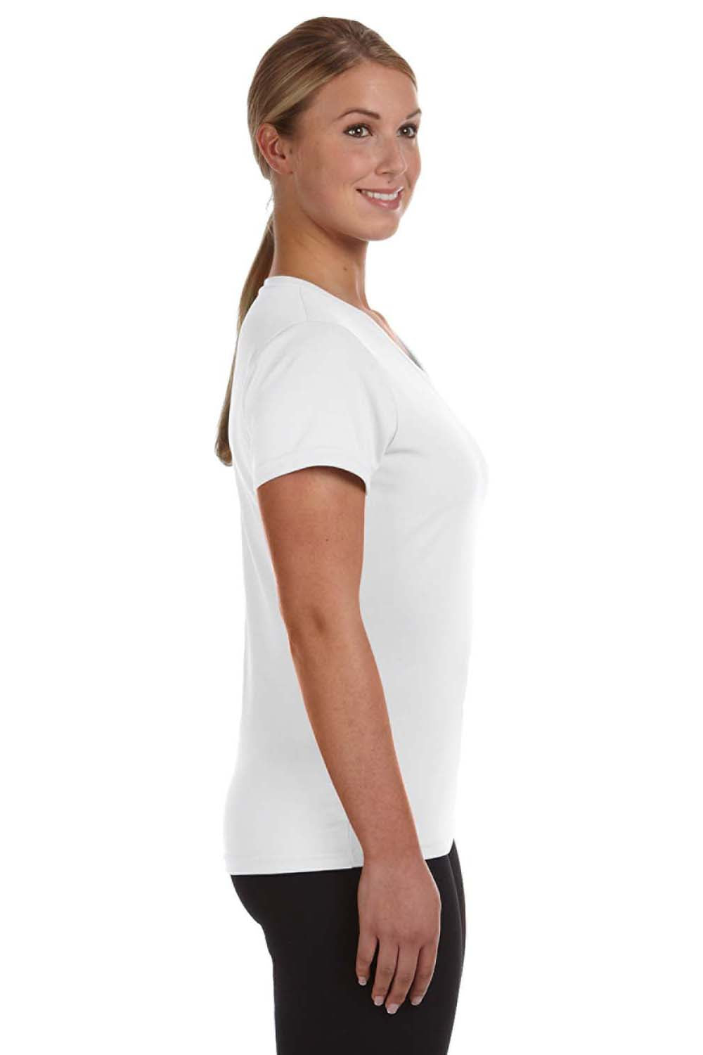 Augusta Sportswear 1790 Womens Moisture Wicking Short Sleeve V-Neck T-Shirt White Model Side