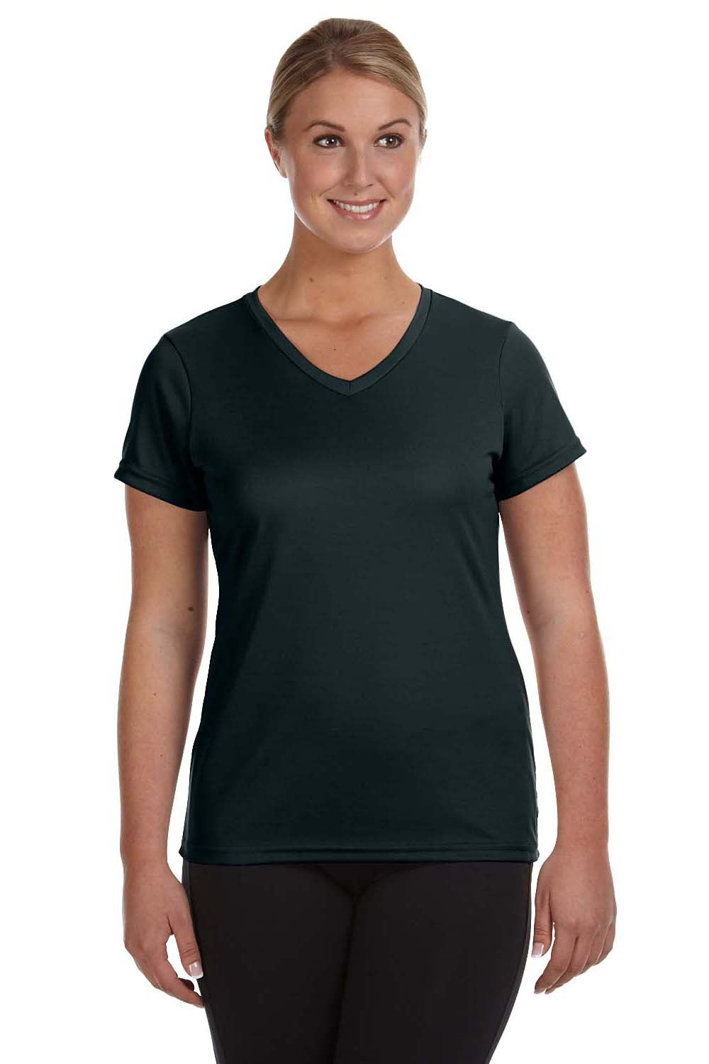 Augusta Sportswear 1790 Womens Moisture Wicking Short Sleeve V-Neck T-Shirt Black Model Front