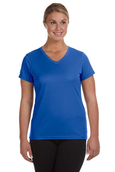 Augusta Sportswear 1790 Womens Moisture Wicking Short Sleeve V-Neck T-Shirt Royal Blue Model Front